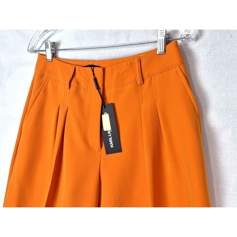 Karl Lagerfeld High Waisted Wide Leg Trouser Pants Pleated Flowy Orange Preppy - Picture 2 of 10